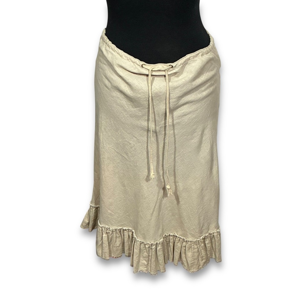 J. Crew Linen Blend‎ Skirt XS Beige Ruffle Hem Drawstring Waist Casual Women